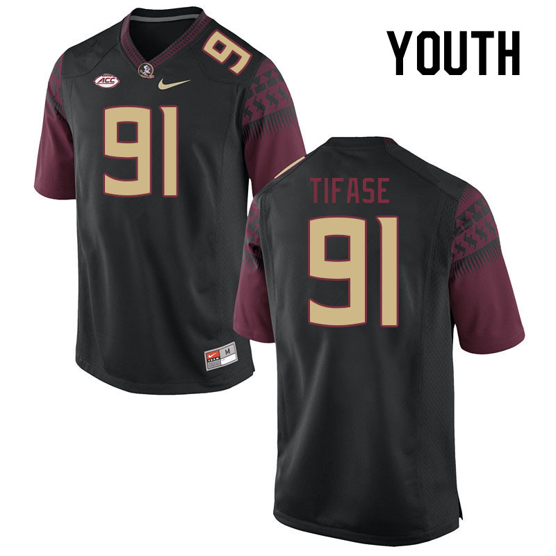 Youth #91 Ayobami Tifase Florida State Seminoles College Football Jerseys Stitched-Black - Click Image to Close
